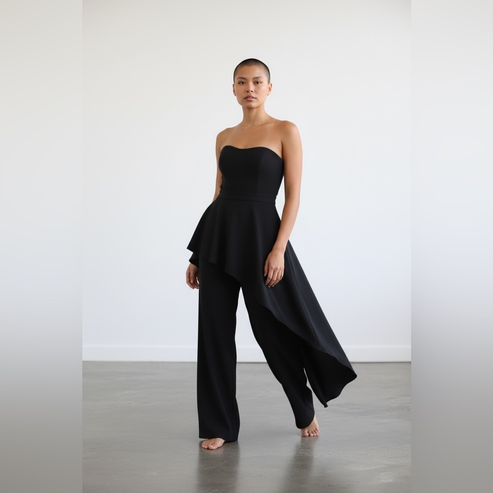AQ/AQ Black Asymmetrical Strapless Jumpsuit